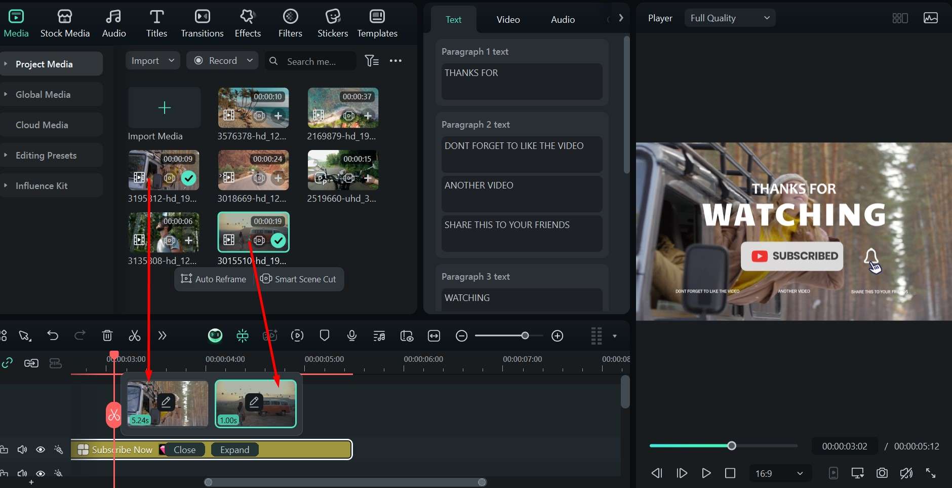 filmora replacing subscribe template videos