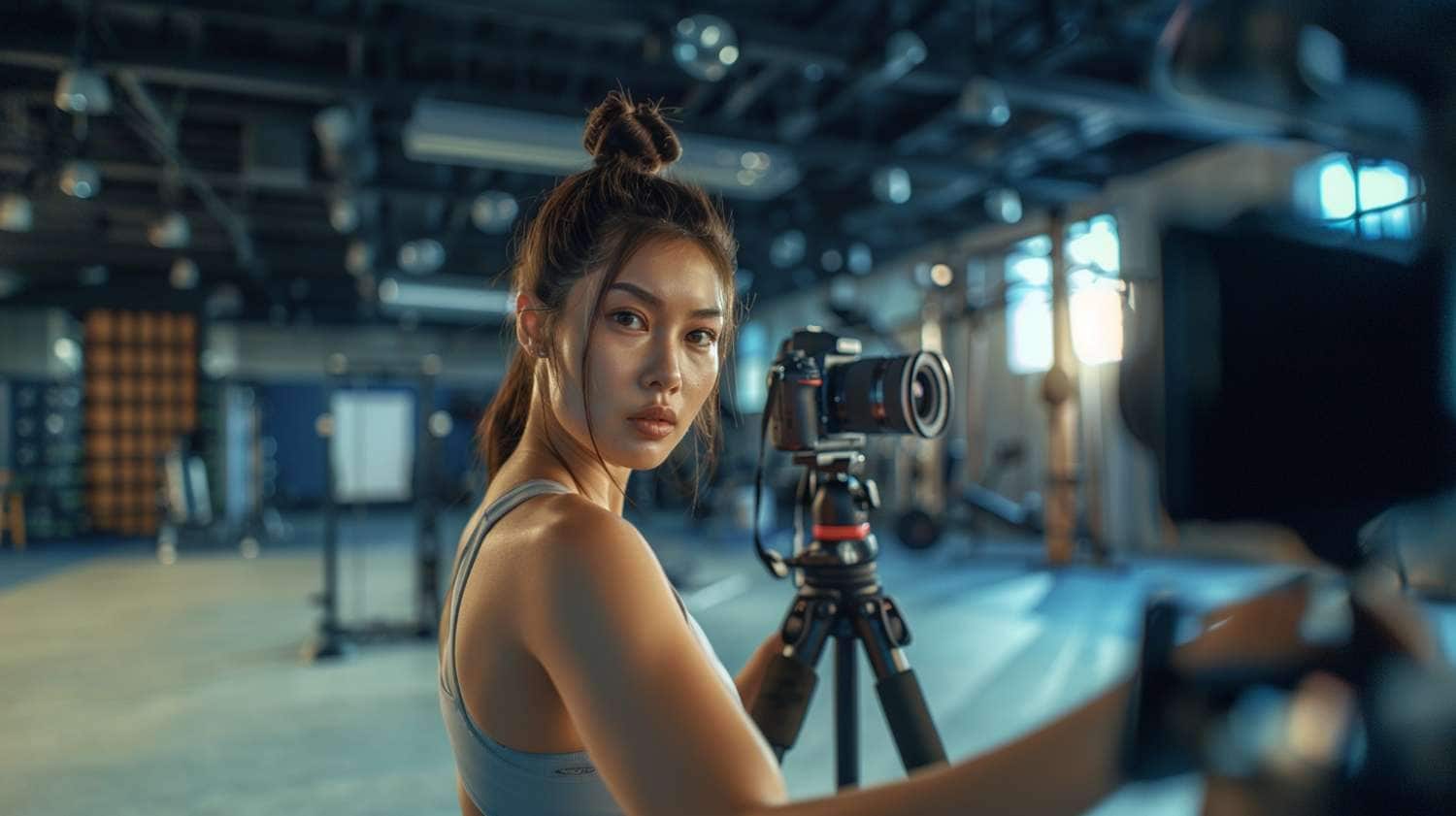 ai photo woman recording fitness vlog