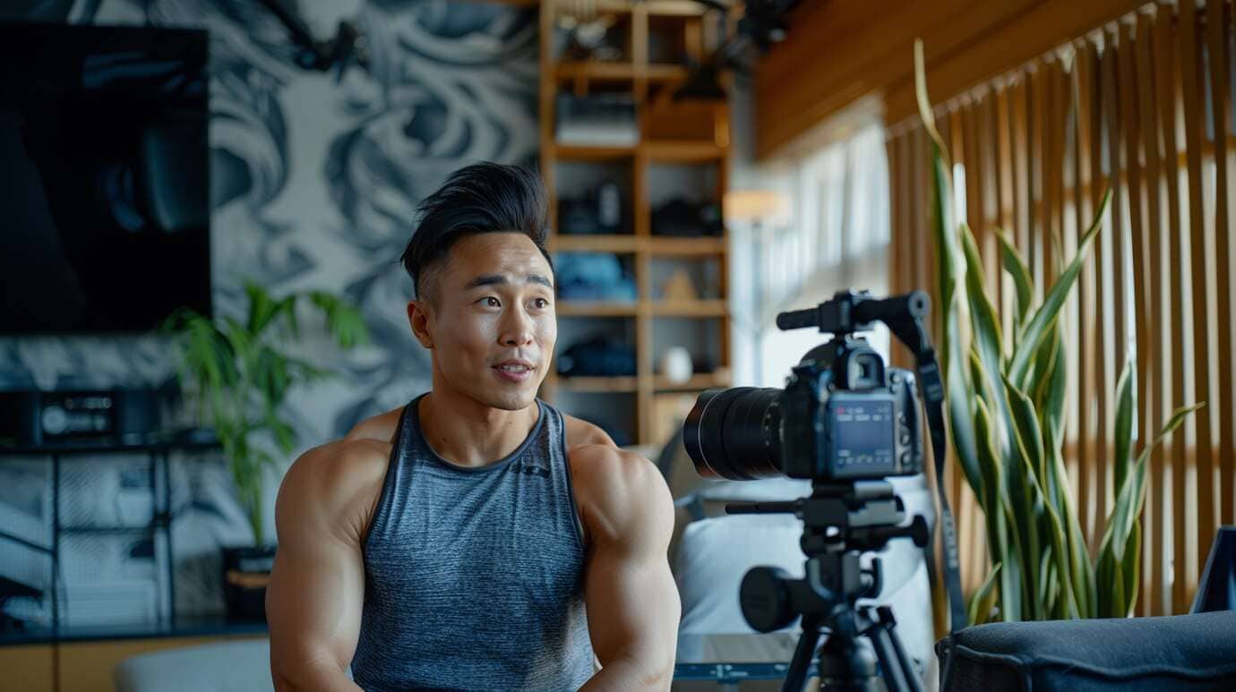 ai photo man recording gym video
