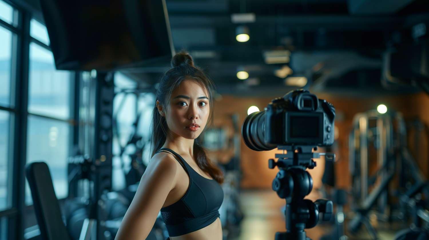 ai photo woman finishing gym vlog