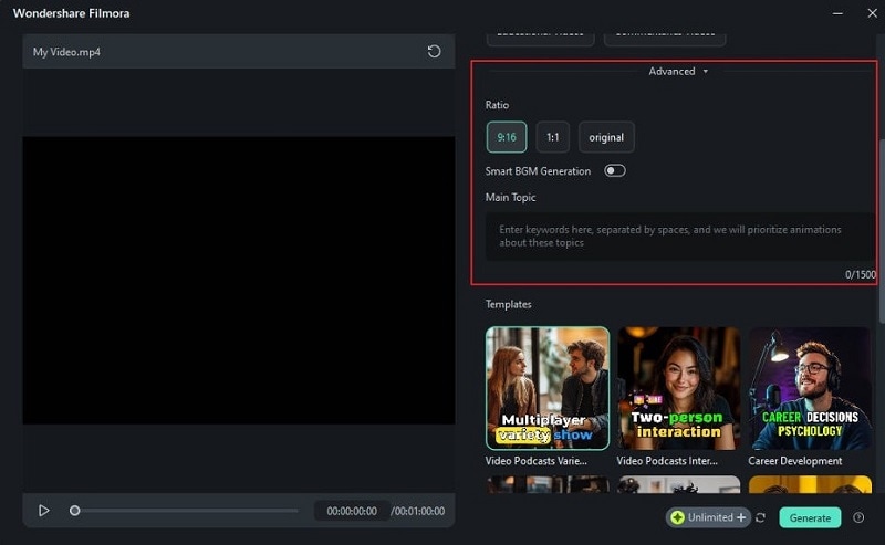 filmora short clip advanced features
