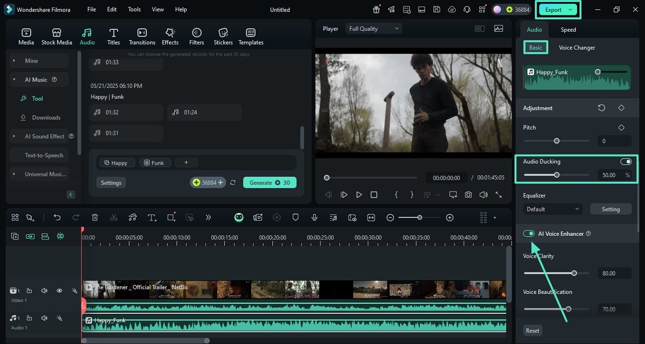 enhance audio and export video