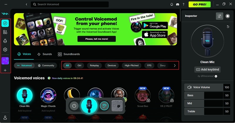 main interface of voicemod software