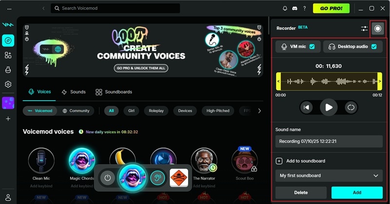 voicemod voice recorder option