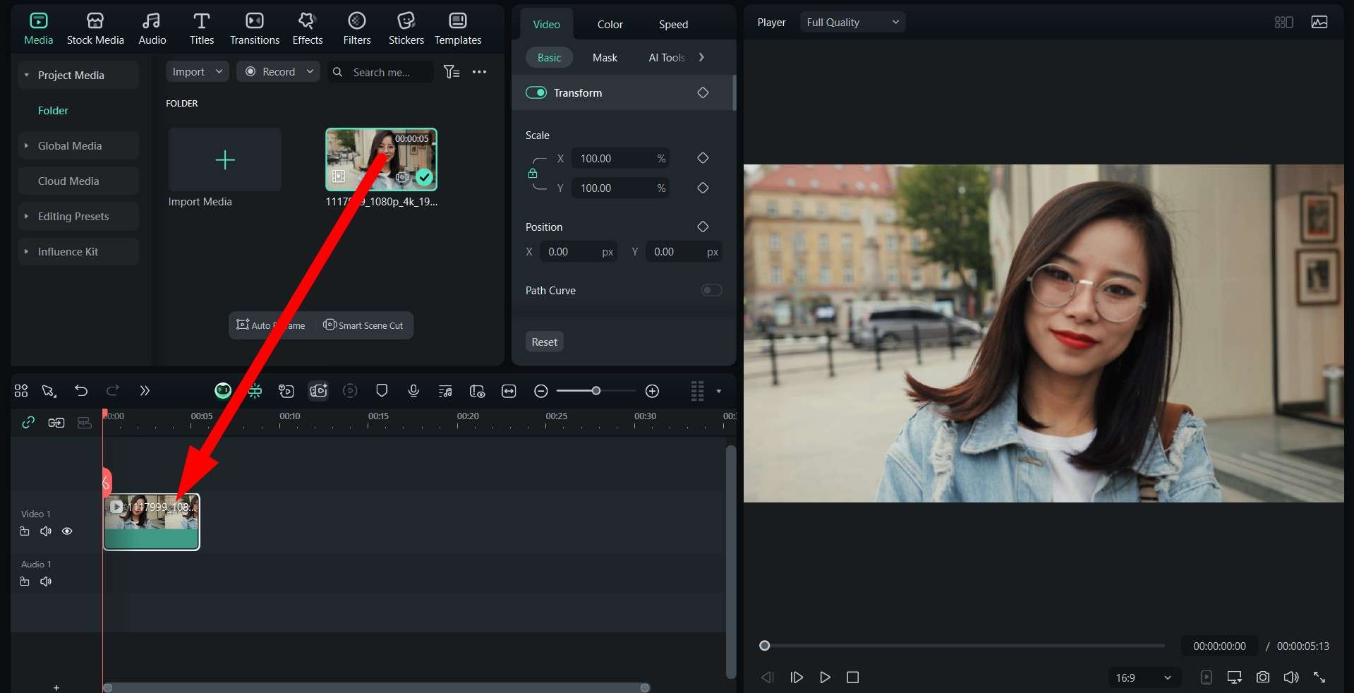 drag video to timeline filmora pc