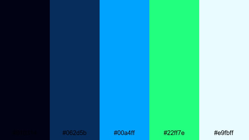 vr grid runner blue neon green color palette with hex codes