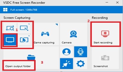 vsdc screen capturing open output folder