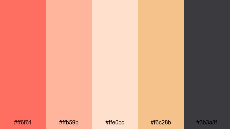 warm coral embrace coral pink color palette with hex codes