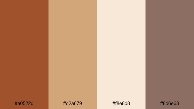 warm latte whisper sienna color palette with hex codes