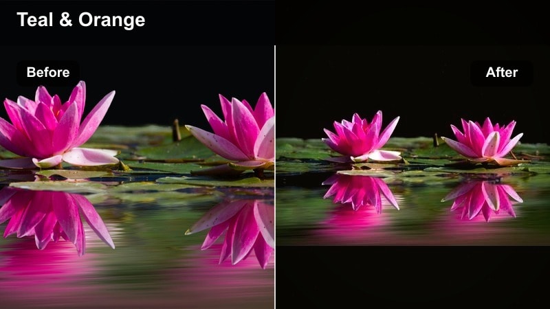 Travel couple walking at sunset with a golden warm filter applied