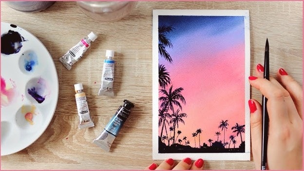 watercolor and frame with hand