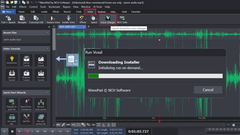 voice changer feature in wavepad editor