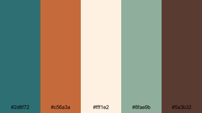 weathered cottage glow teal rust color palette with hex codes