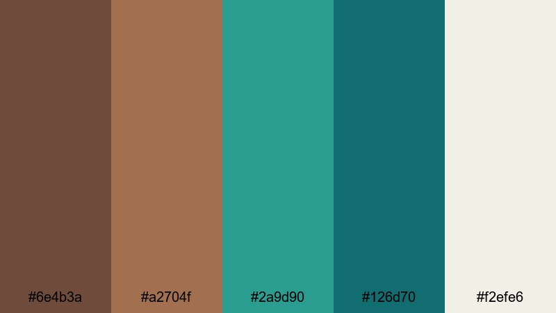 weathered teak lagoon brown turquoise color palette with hex codes