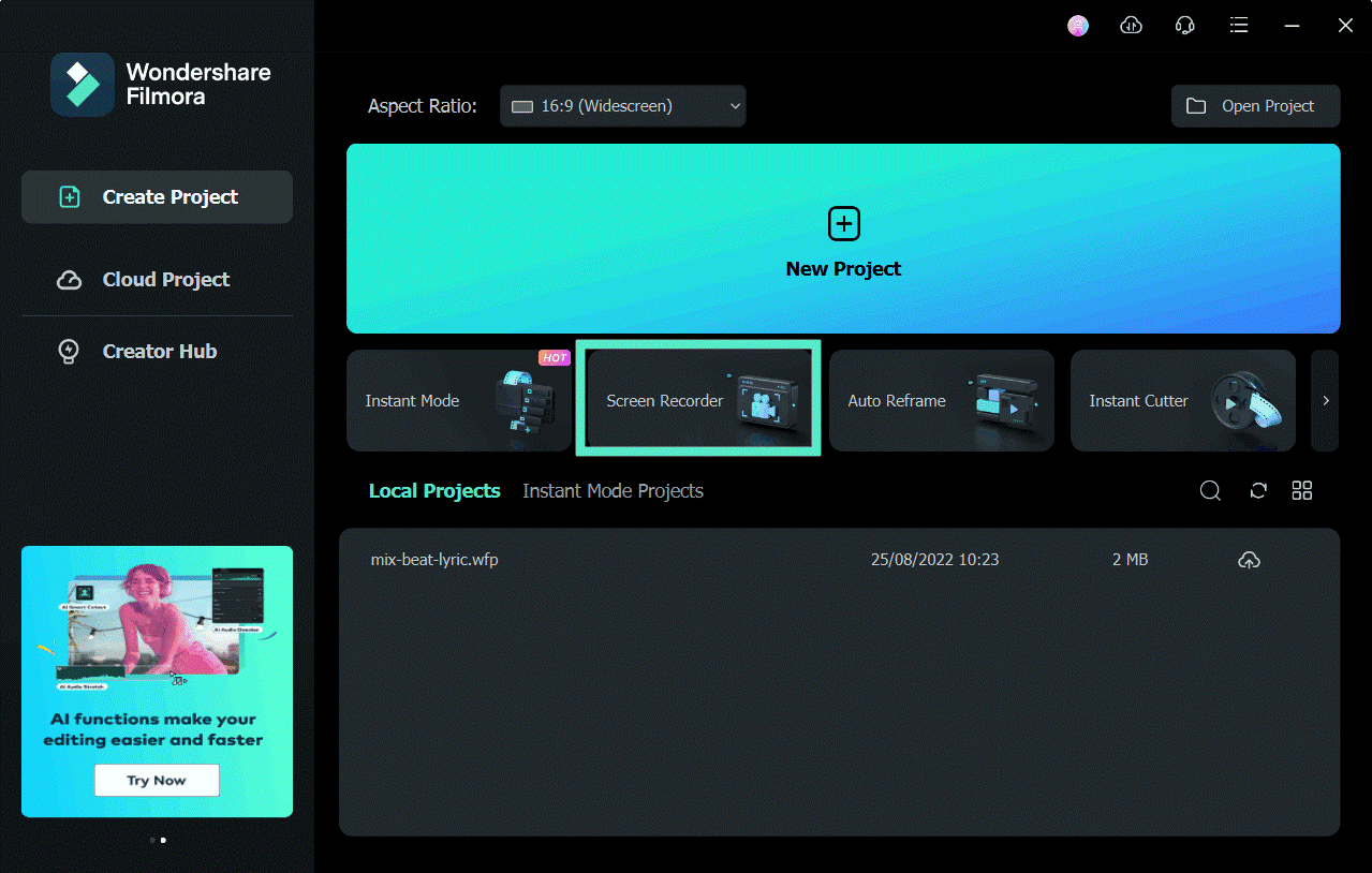 Filmora's advanced screen recording interface optimized for capturing WebRTC-based communications