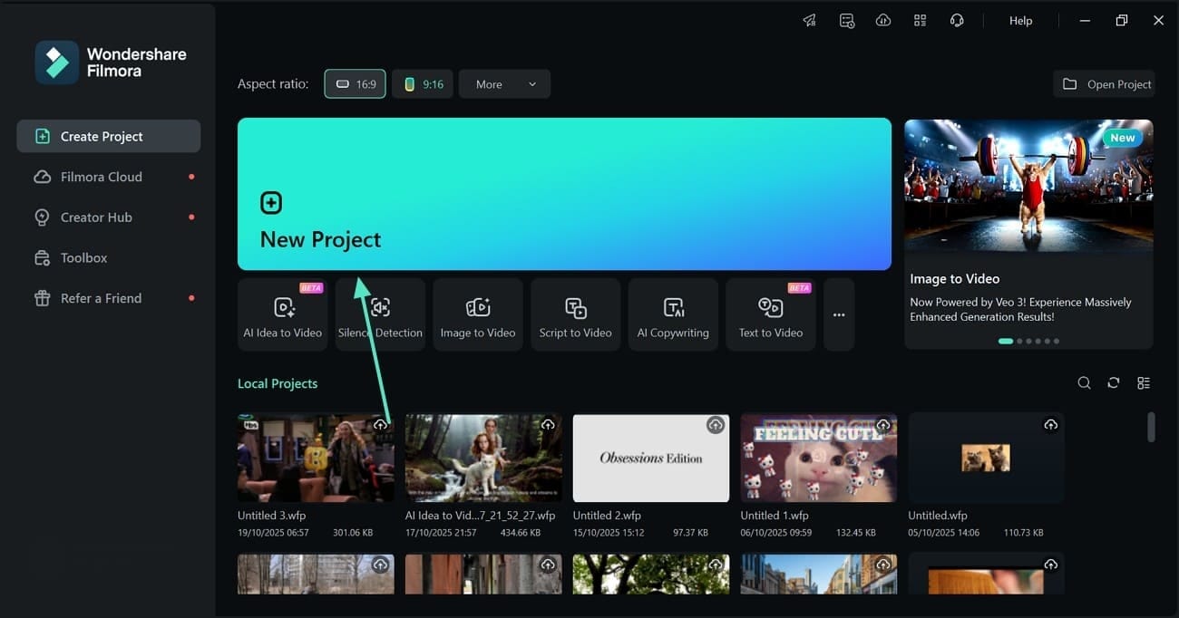 enter new project filmora desktop