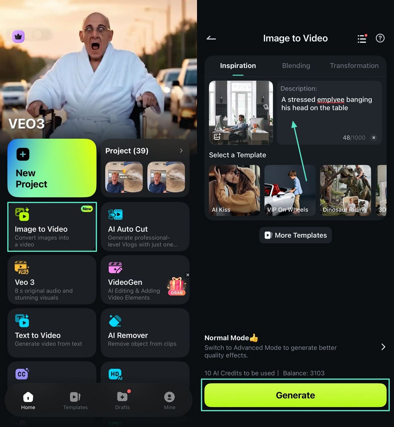 enter prompt and import image