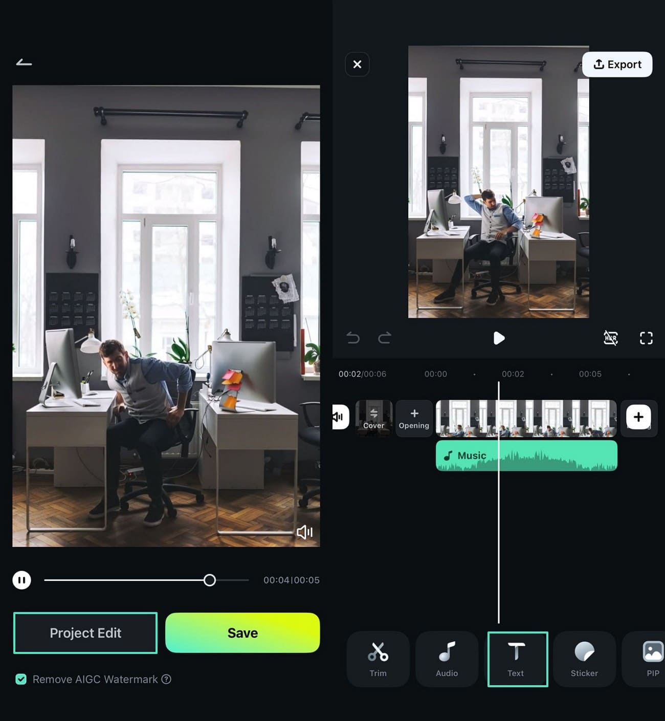 project edit and add text