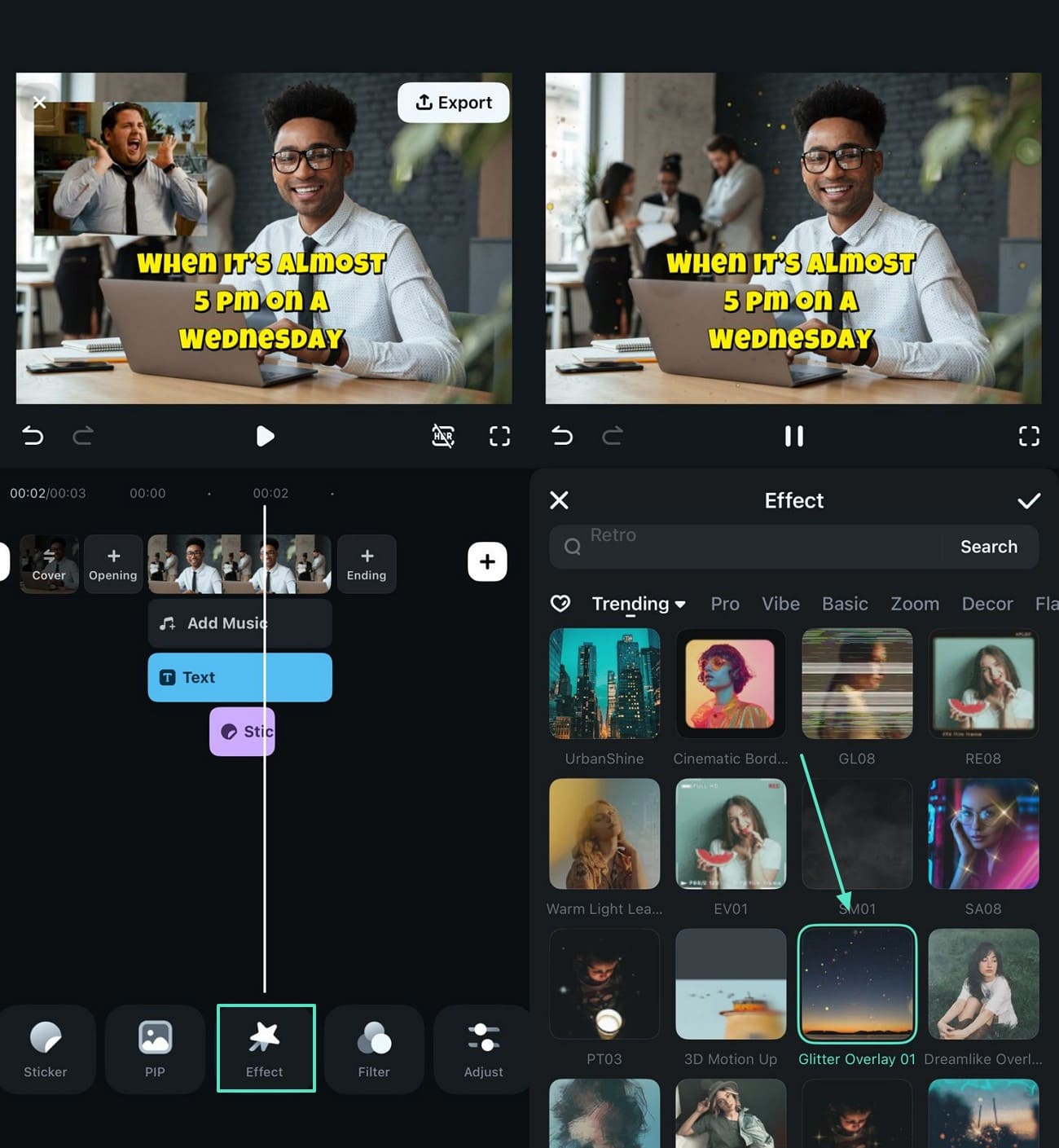add effect to meme filmora app