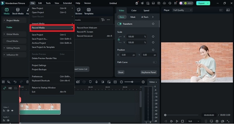 import project on filmora