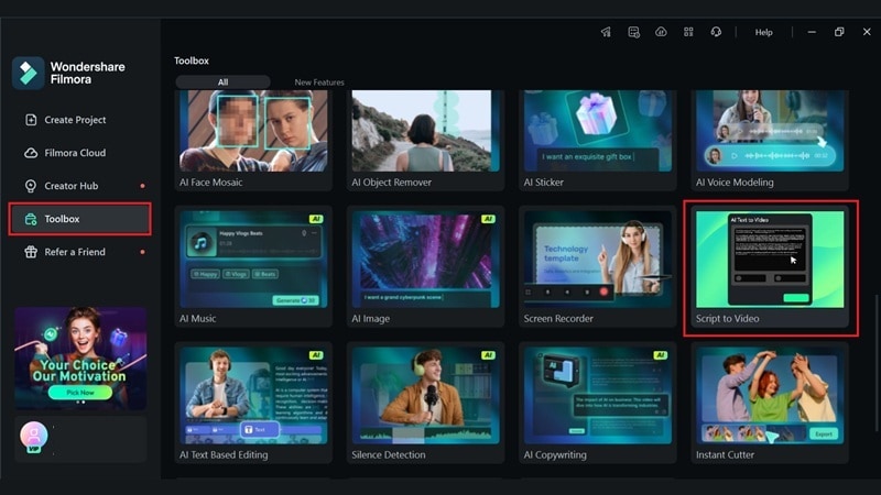 access filmora script to video