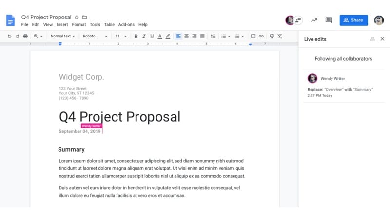 google docs live cursor tracking