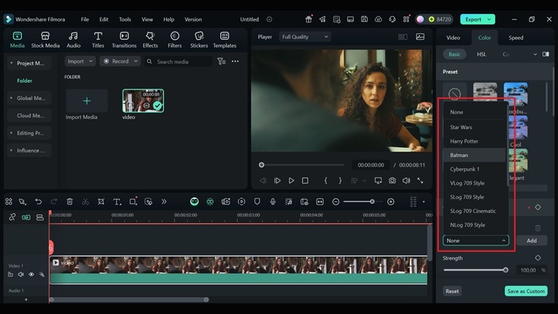 select lut preset for color grading