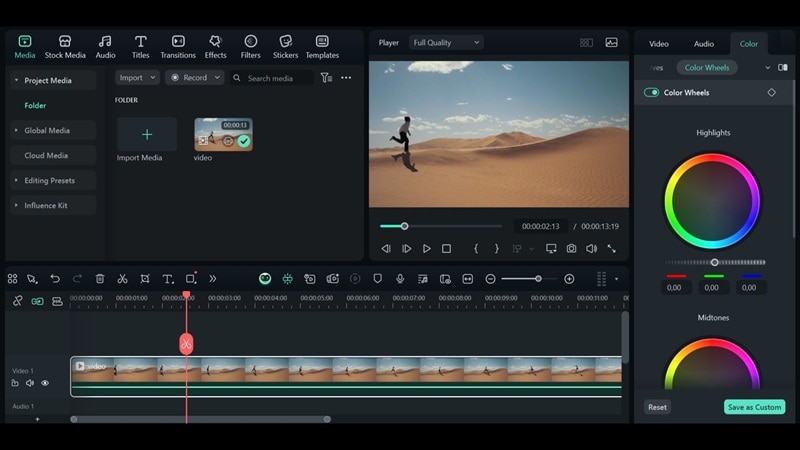 adjust color grading in filmora