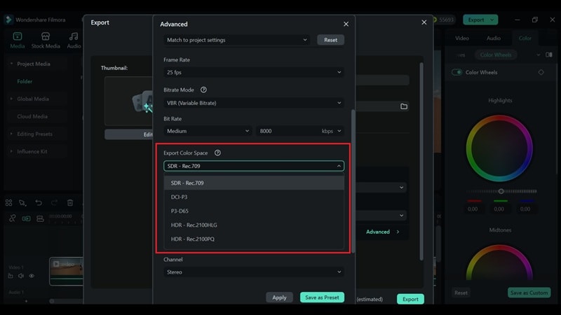 set color space during export