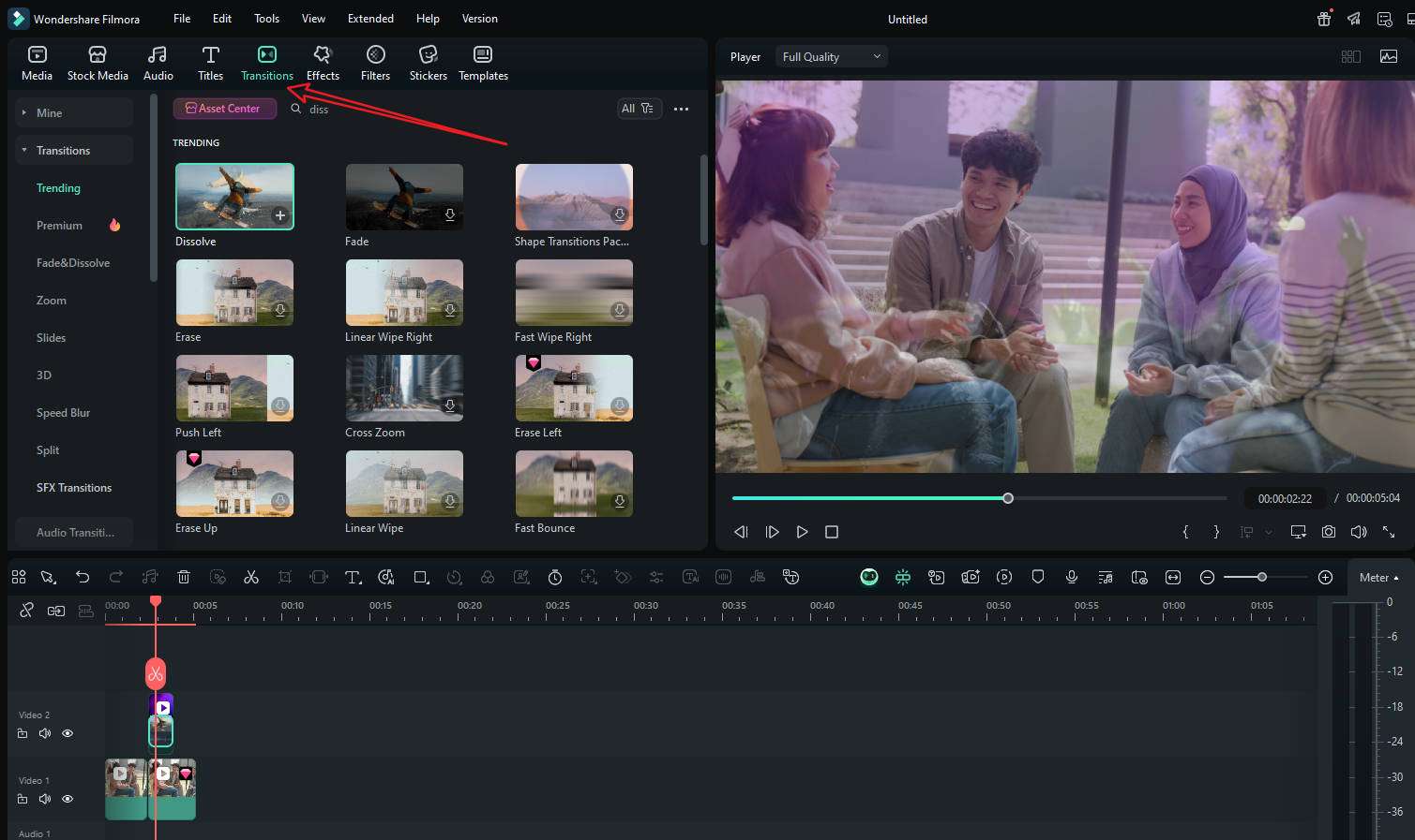apply transition effect in filmora