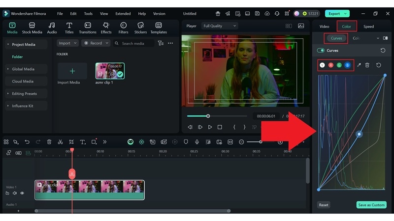 adjust curves for color correction