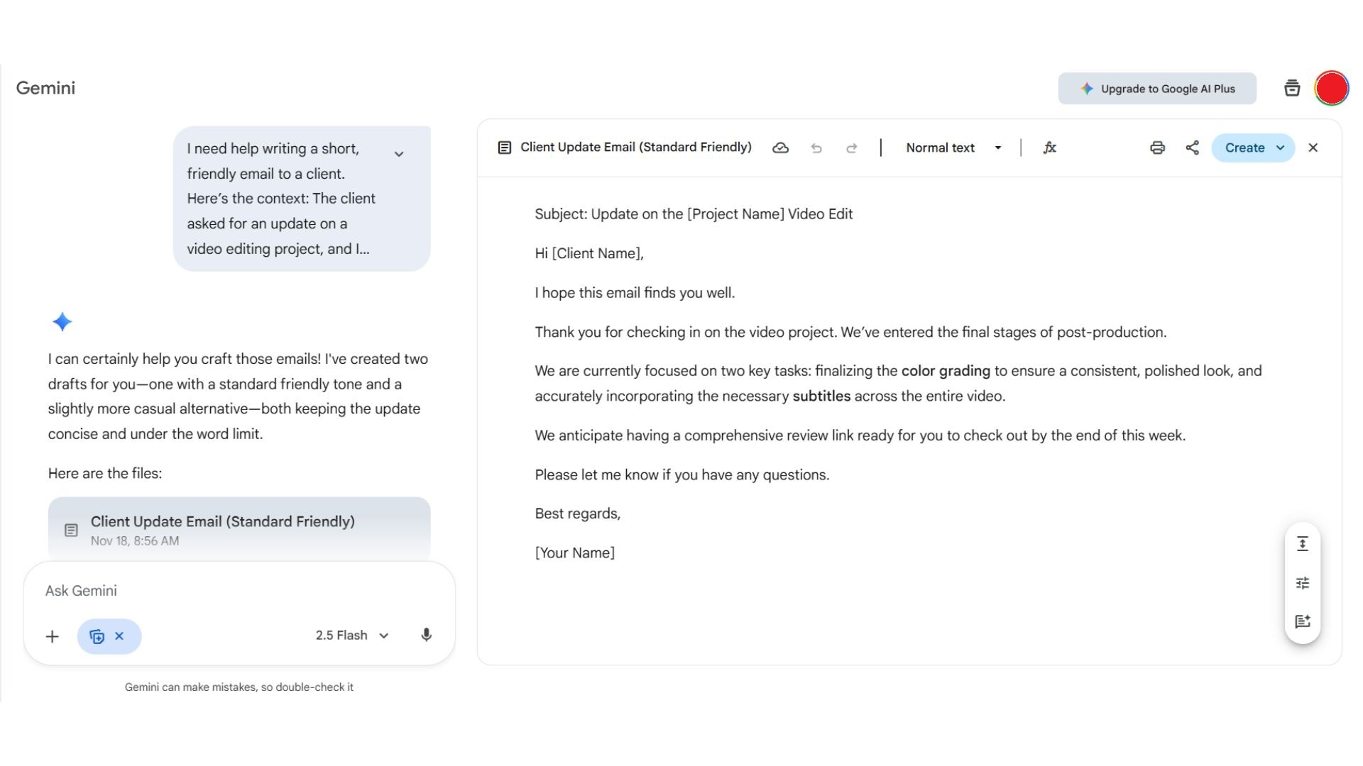 text generation on gemini