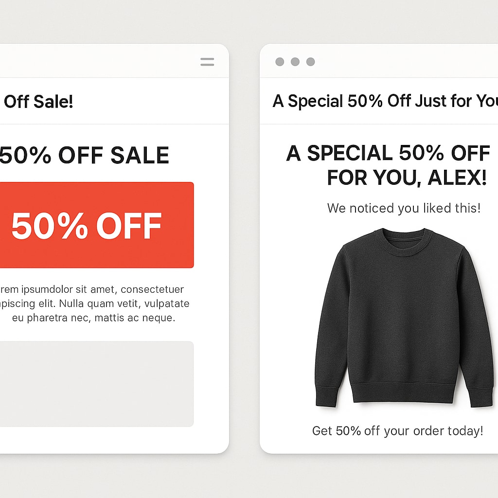 real-time adaptation in hyper-personalization showing an ad changing based on user context.