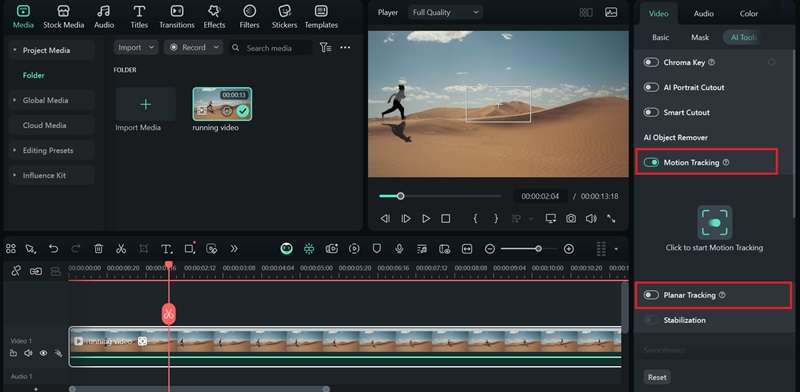 enable motion tracking in filmora