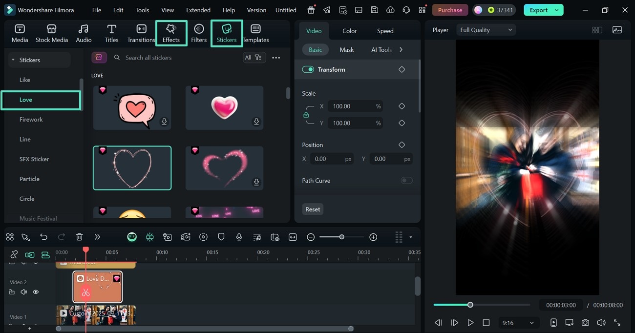 insert stickers effects