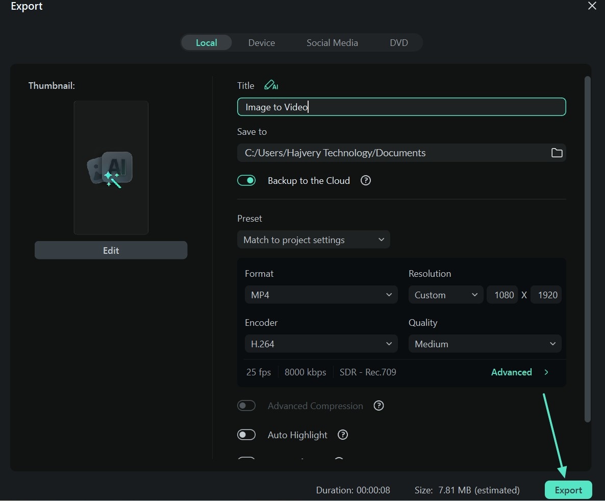 export final results filmora