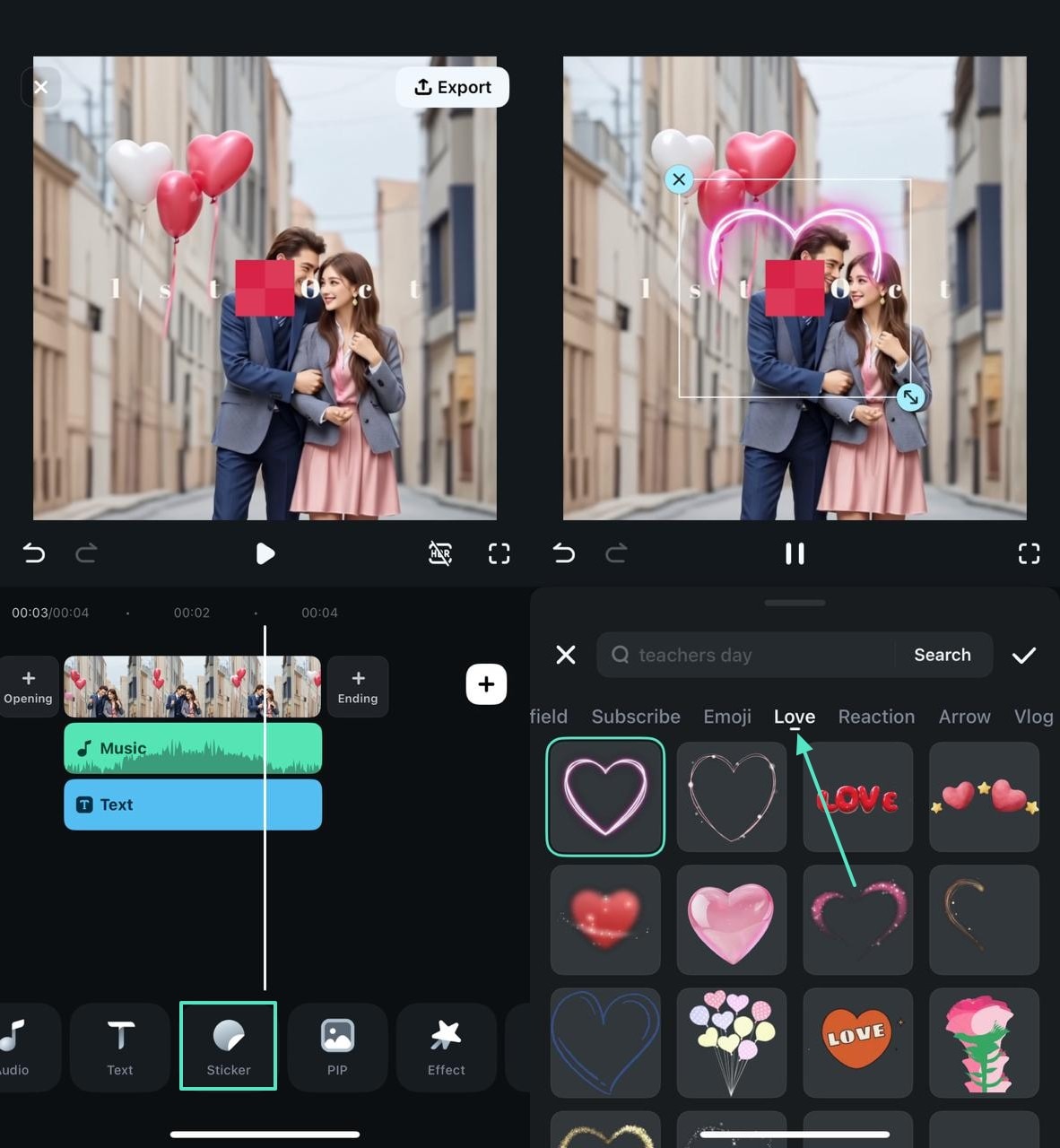 add heart stickers