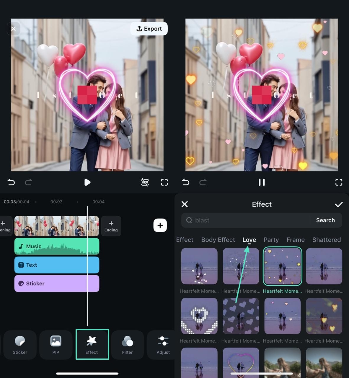 add romantic stickers
