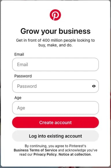 create your business account. 