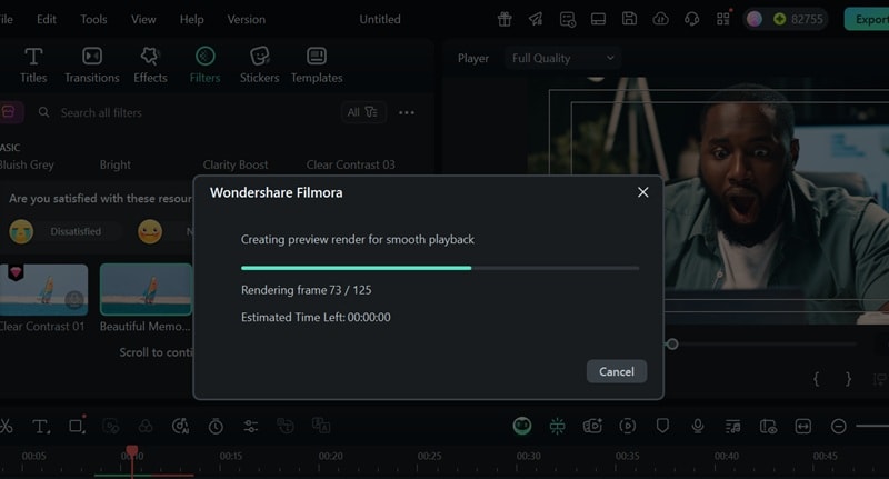 rendering preview in filmora