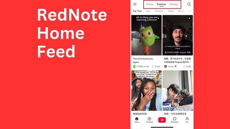 rednote home feed