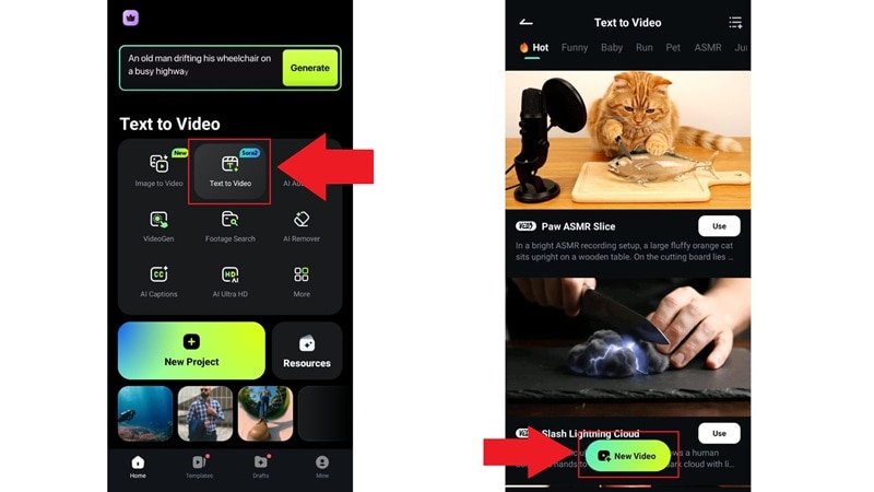 find the text to video feature