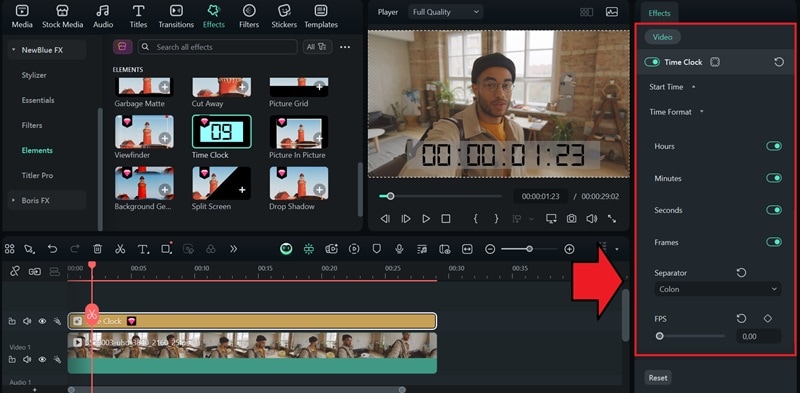 adjust timecode effect settings