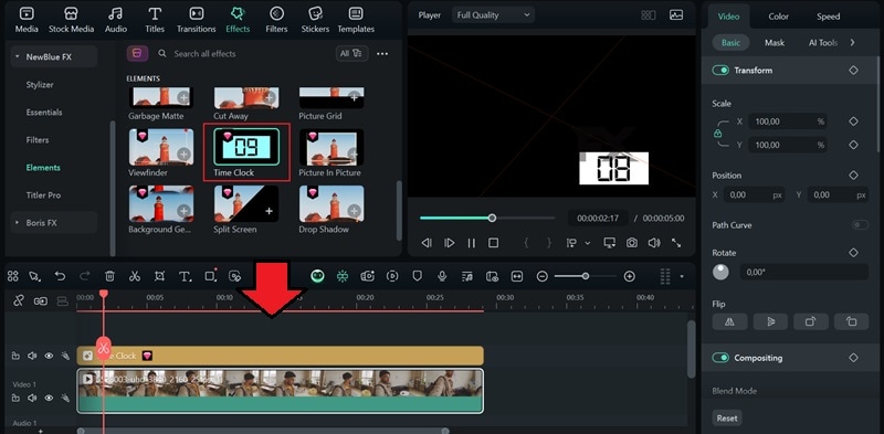 add timeclock effect to timeline