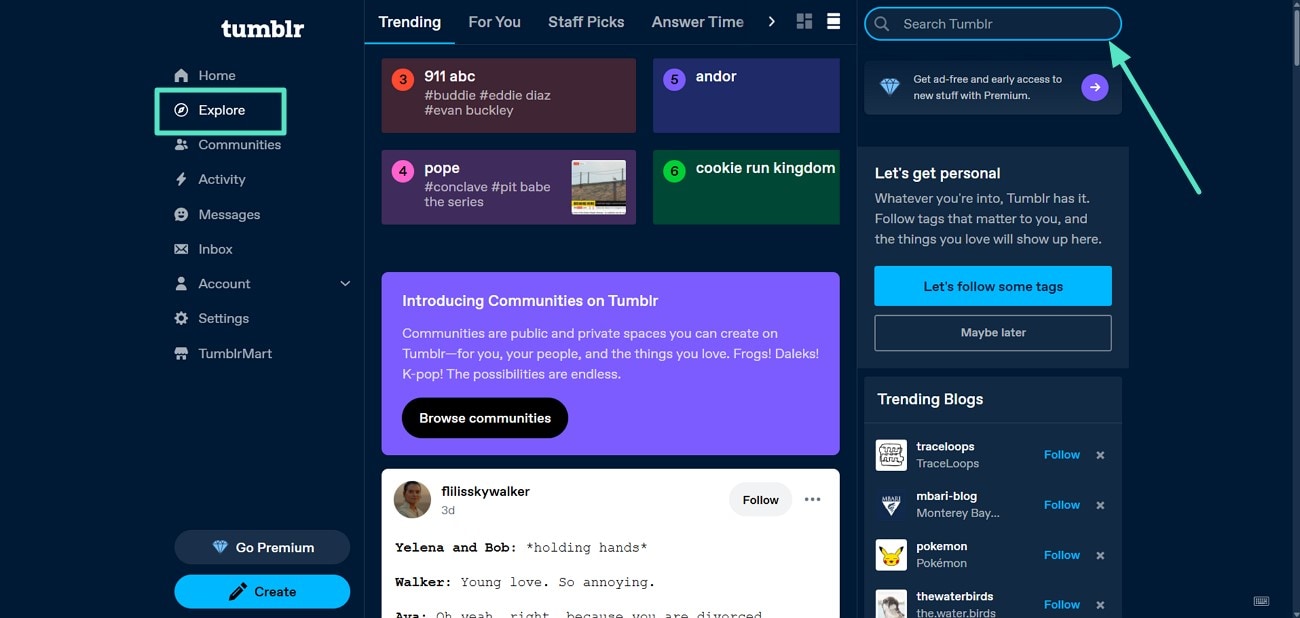 search and follow trending topics