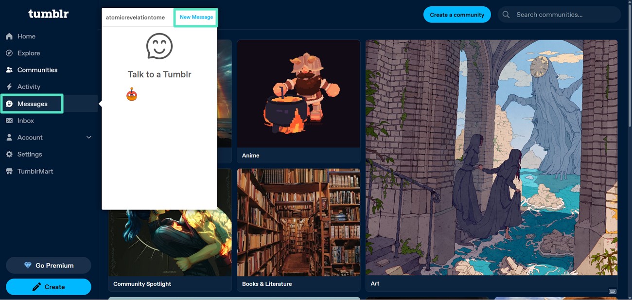 access messages section on tumblr