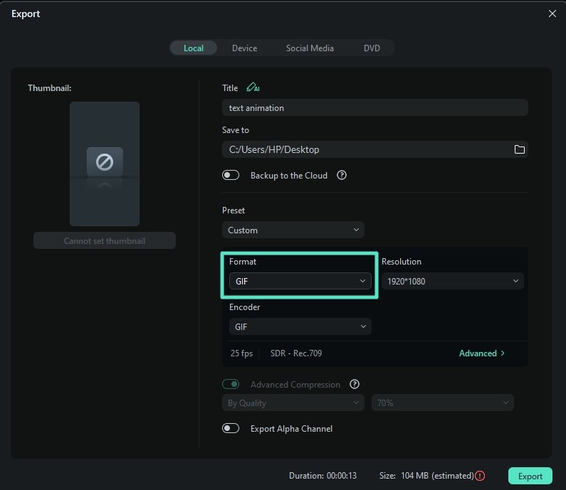 export media gif format