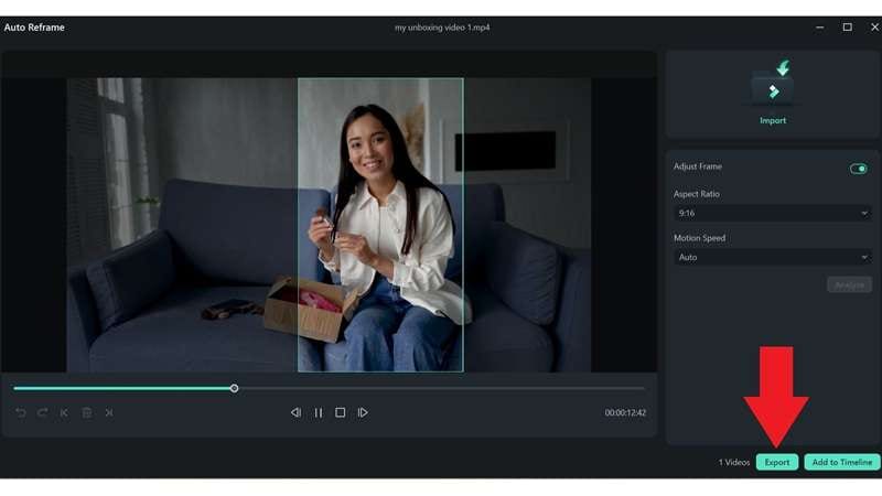 preview your vertical video and export
