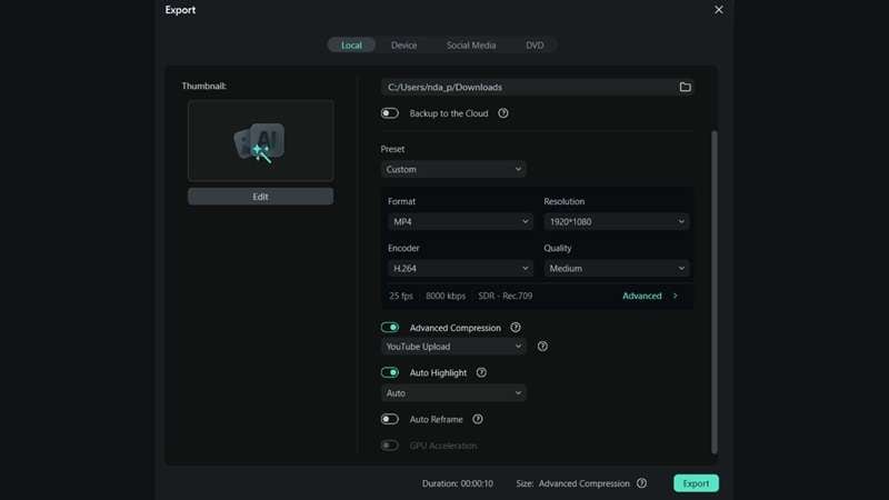 filmora export file