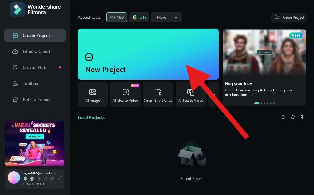 create a new project filmora desktop